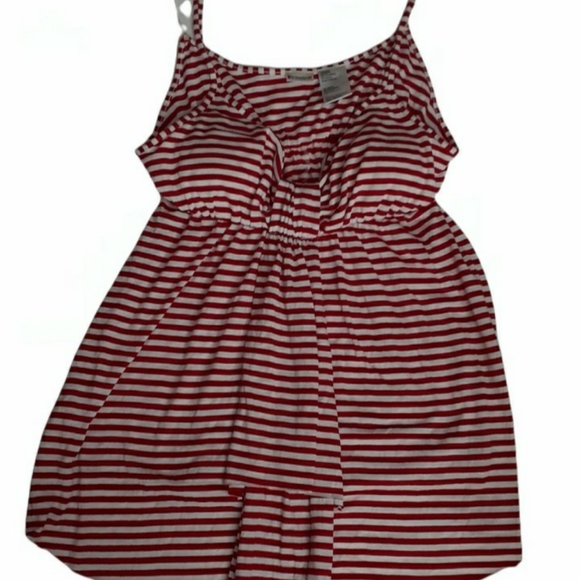 Red white striped Long Juniors sz 15/17 soft tank top built in bra Womens shirt - Picture 2 of 6